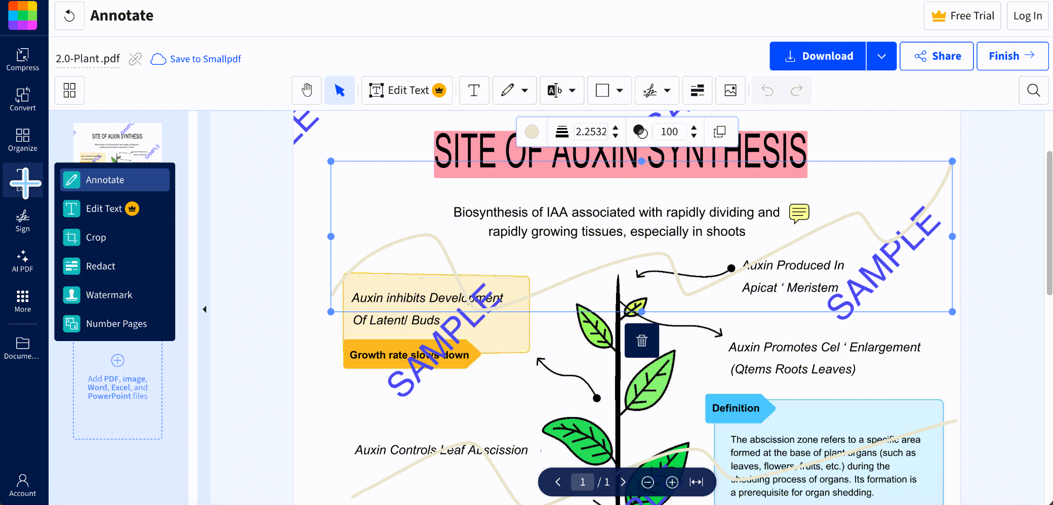 smallpdf crop delete annotation and text redact