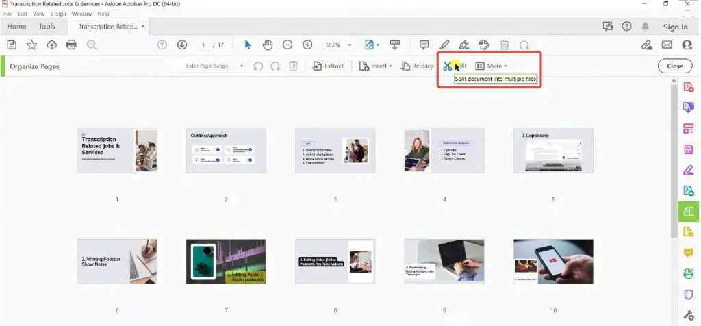 How to split a one page PDF into multiple pages using Adobe Acrobat Pro DC  