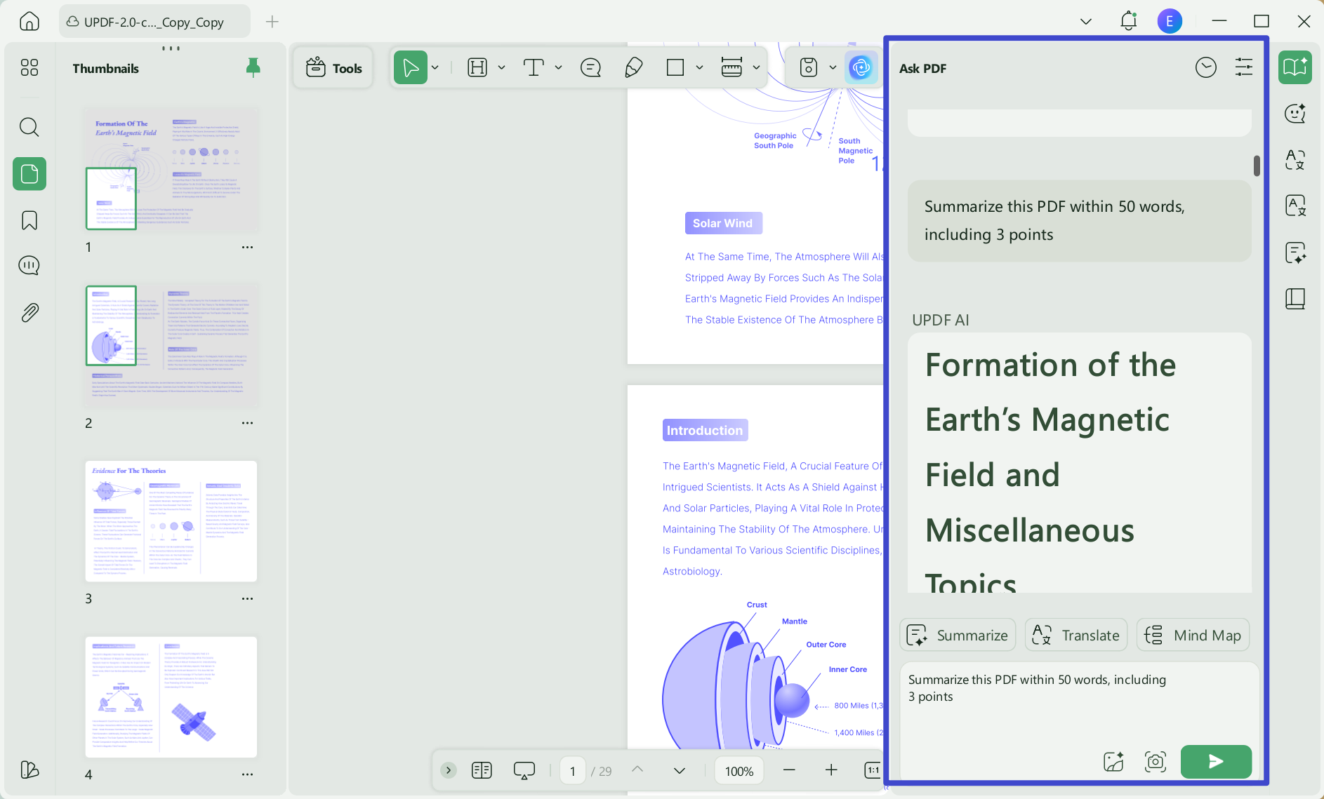ask your pdf plugin updf ai summarize