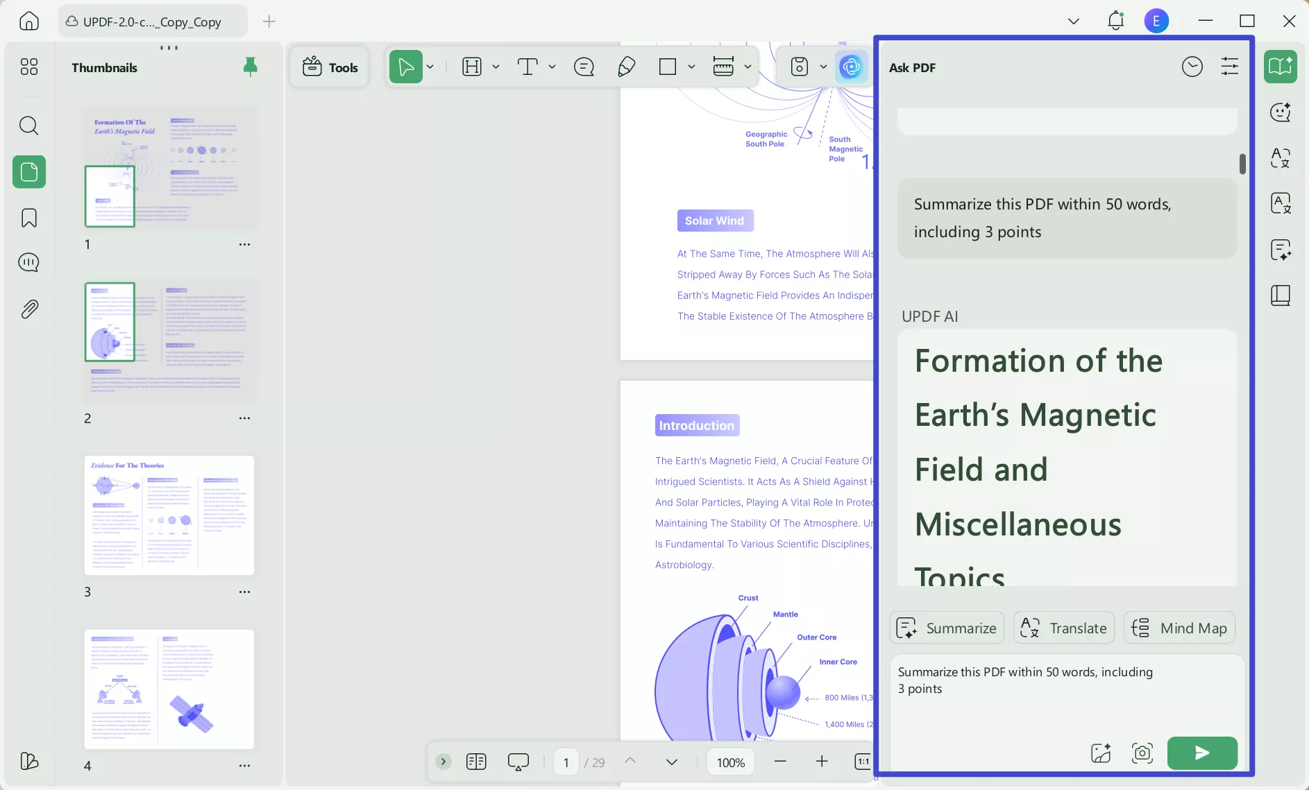 ask your pdf plugin updf ai summarize