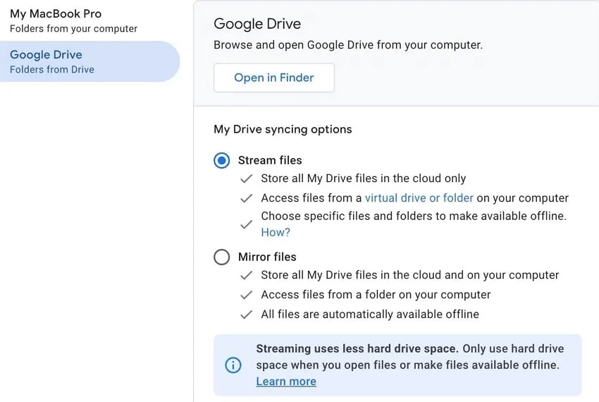 sync files on mac customize google drive settings