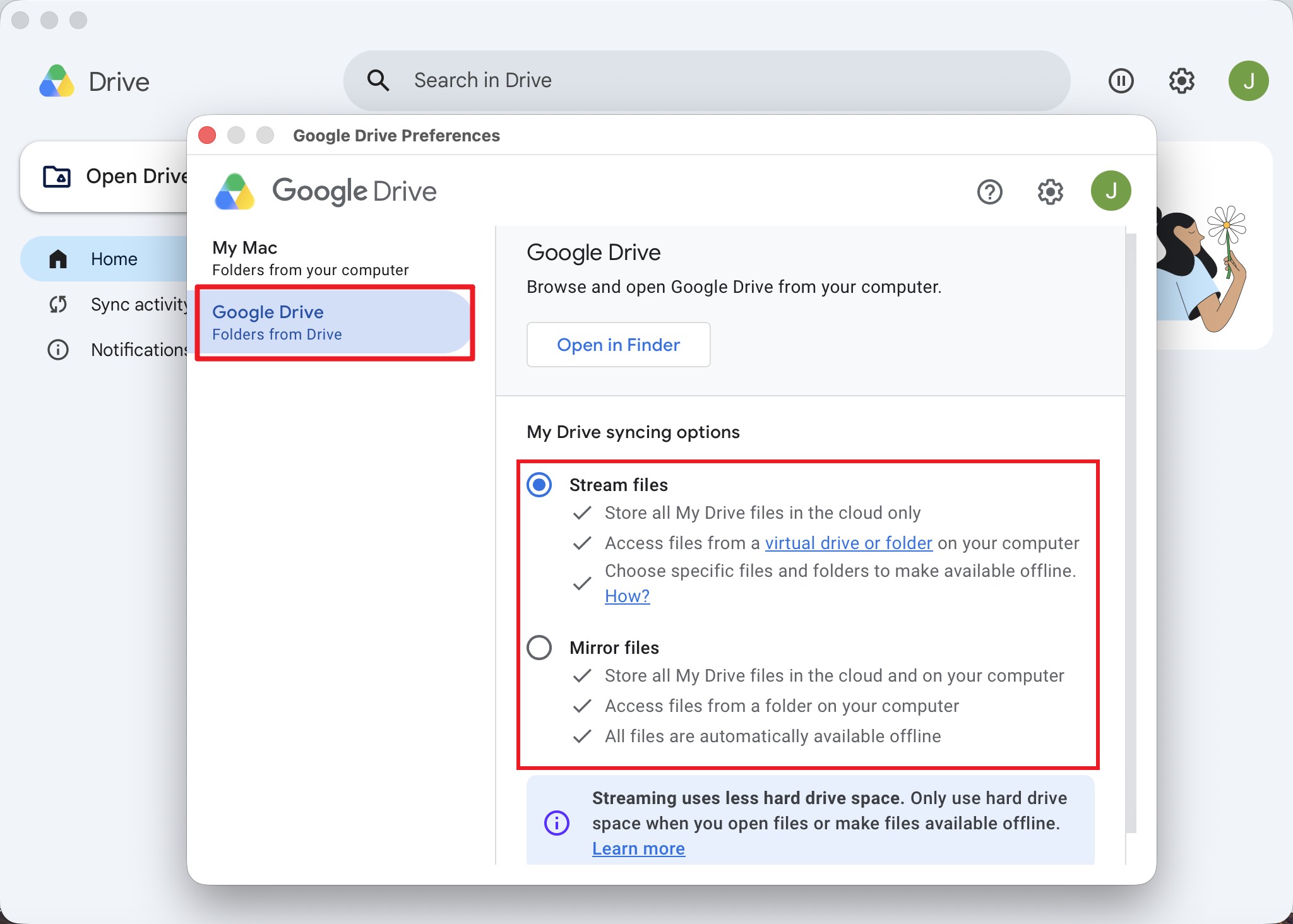 sync google drive files on mac