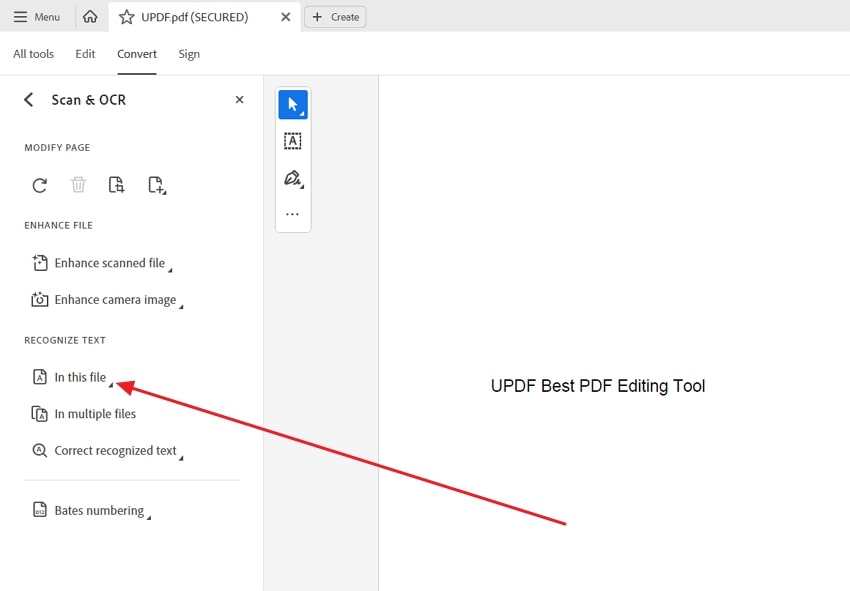 tap on in this file under recognize text in adobe