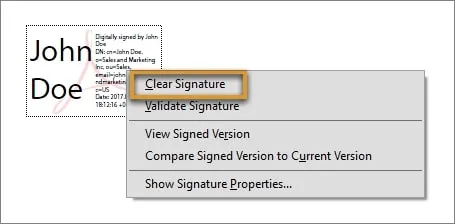 tap on the clear signature option in adobe acrobat