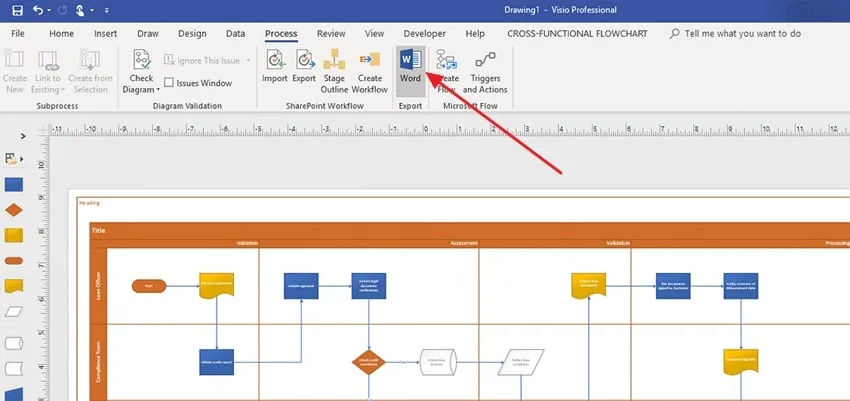 點選 Microsoft Visio 中的 Word 選項