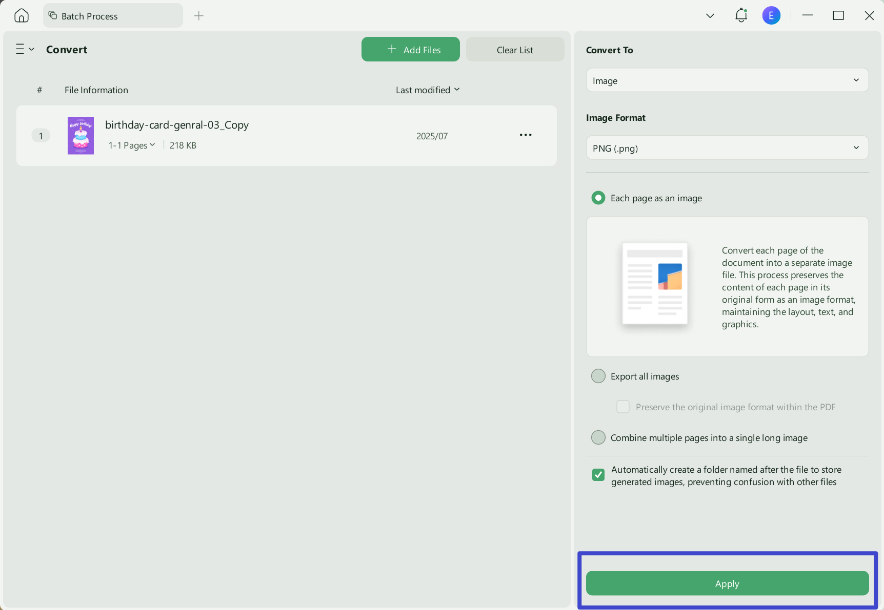 Batch convert PDF to images via UPDF