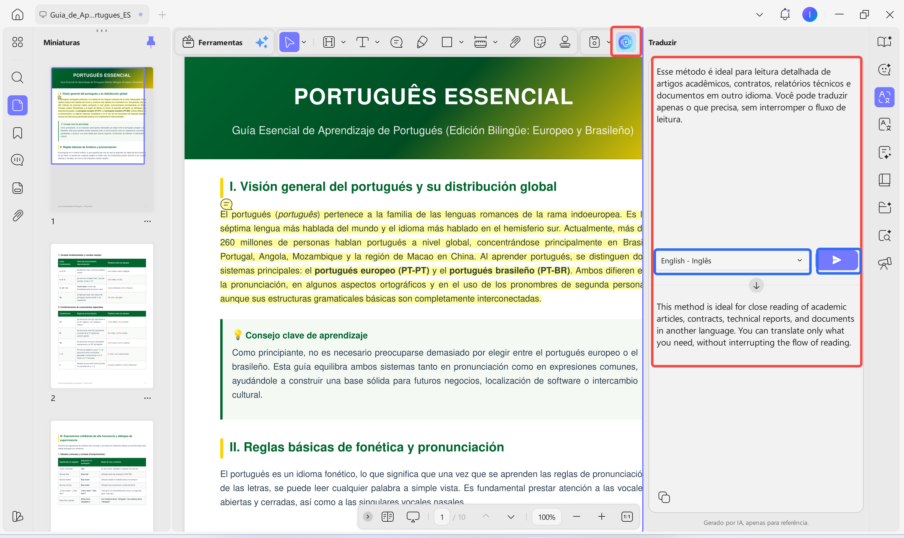 traduzir texto copiado