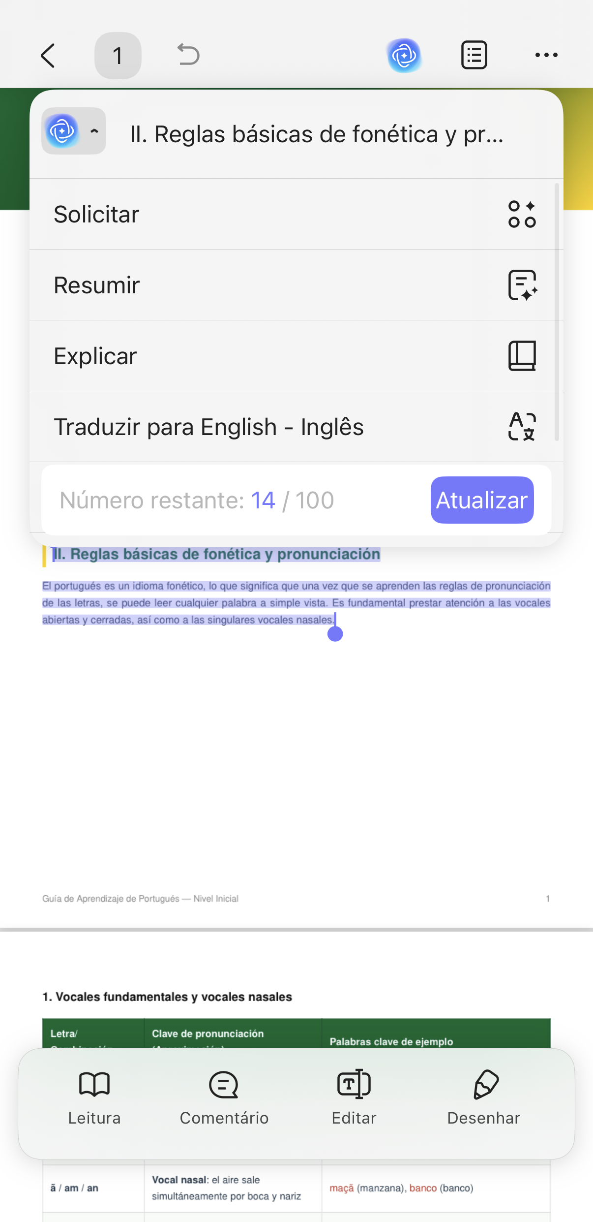 traduzir frases com updf ai no celular