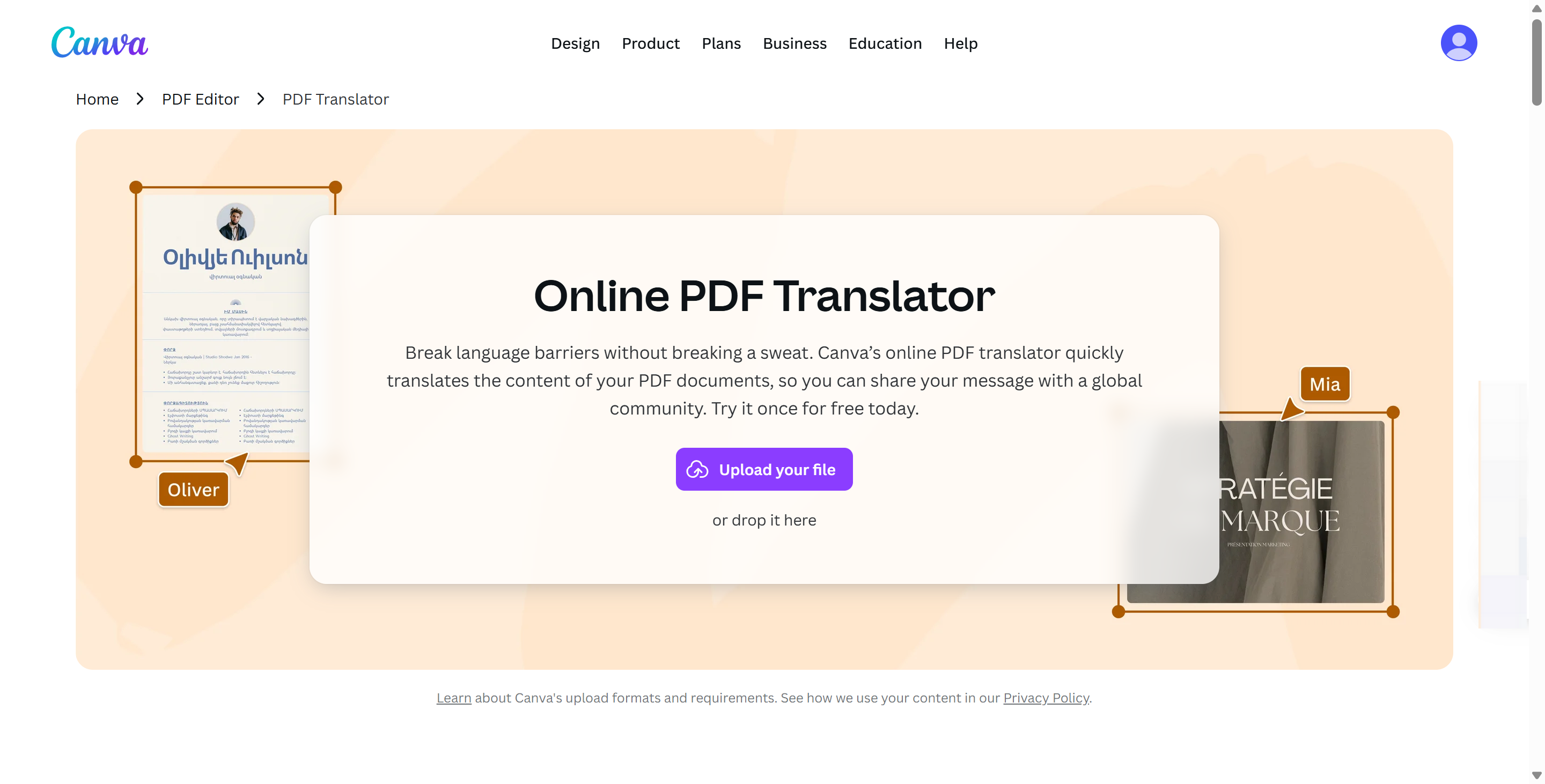 tradutor de pdf - canva