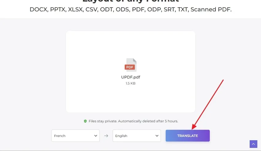 Klicken Sie auf die Schaltfläche Übersetzen, um in Deftpdf von Französisch nach Englisch zu übersetzen.