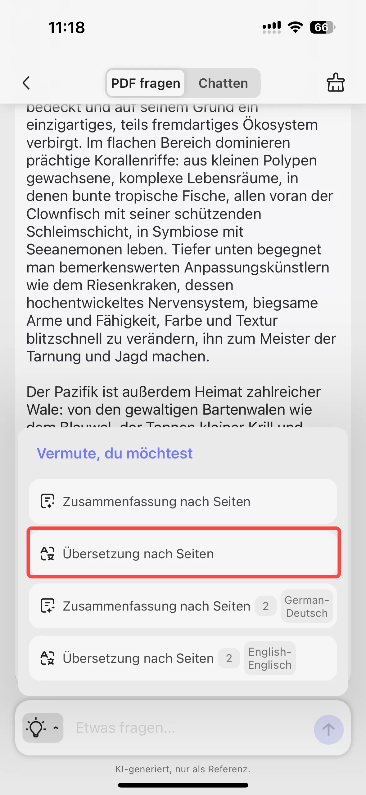 ausgewählte Seiten in eine andere Sprache konvertieren