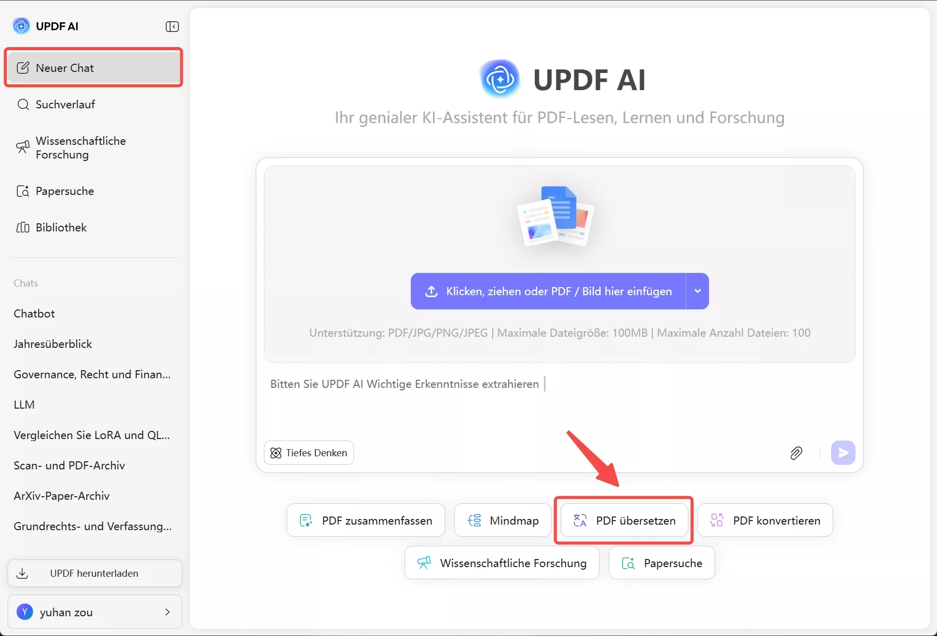 Beginnen Sie mit dem Chatten mit PDF mit UPDF AI Online