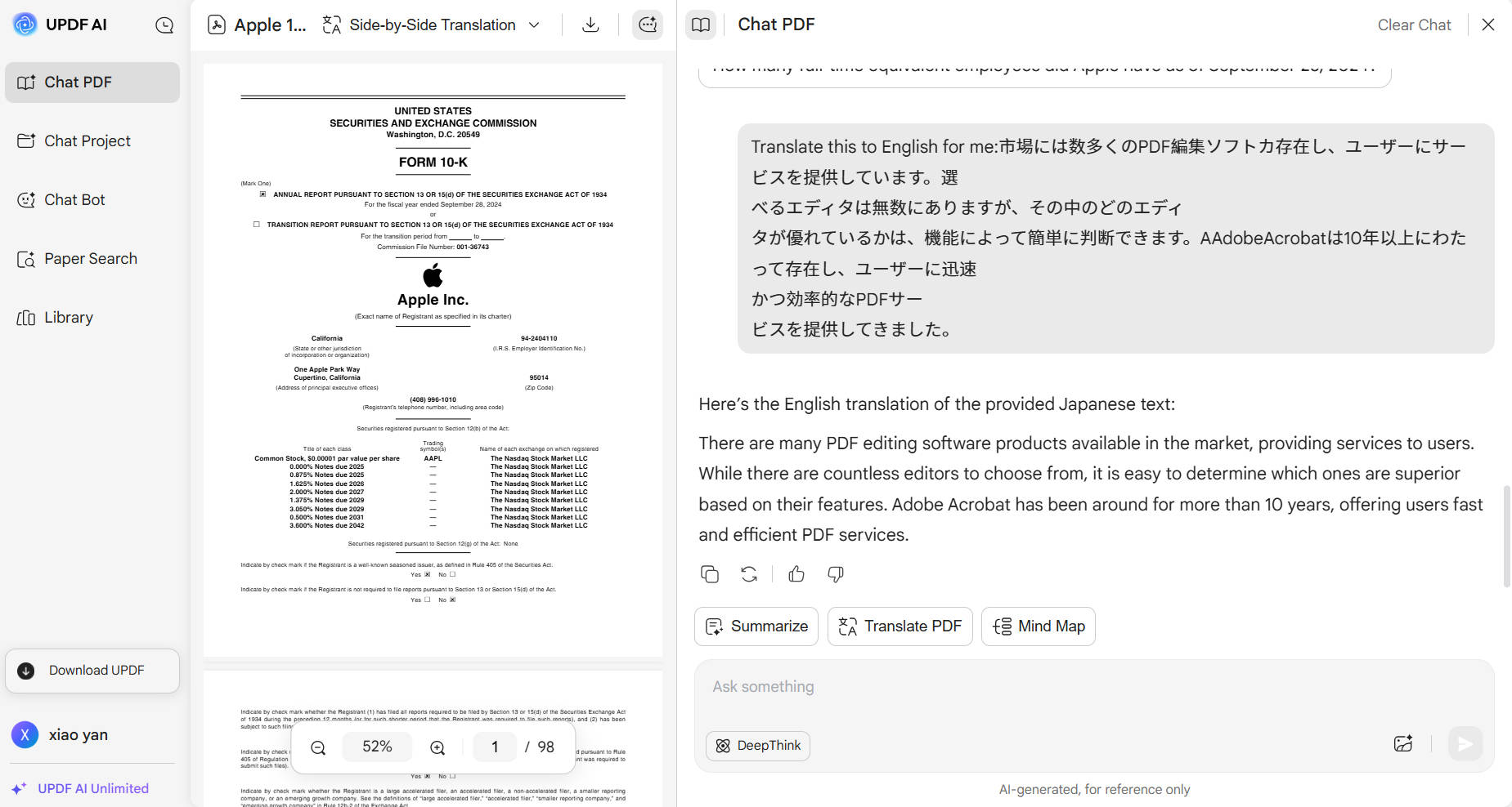 translate PDF to English by manually inputting