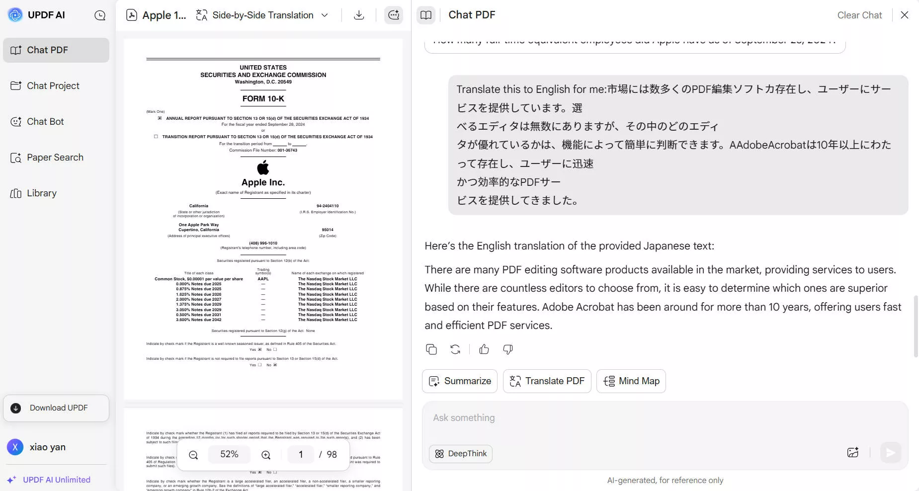 translate PDF to English by manually inputting