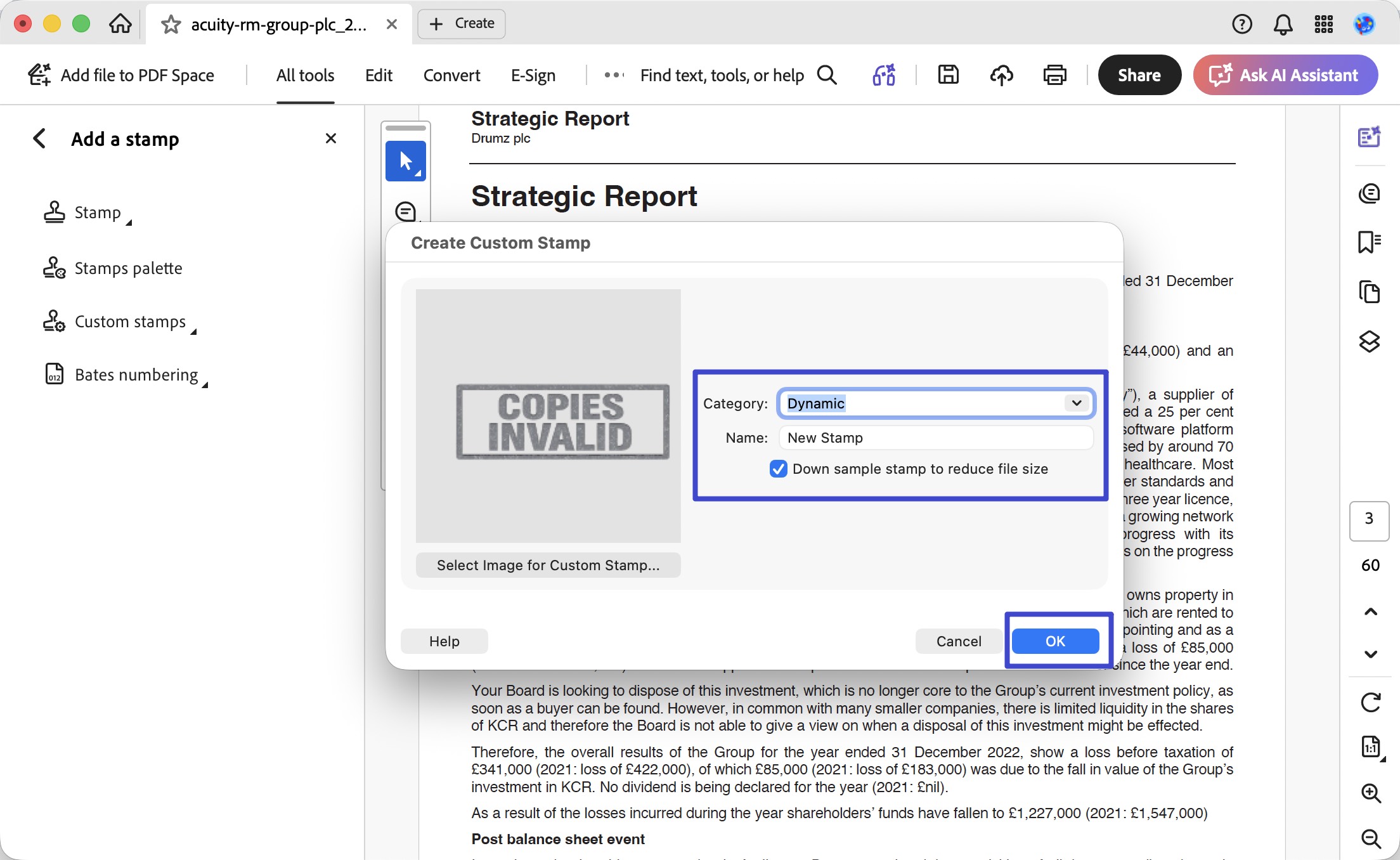 type or choose a stamp category adobe acrobat