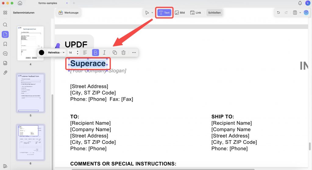 Füllen Sie nicht ausfüllbare PDF-Formulare auf dem Mac aus