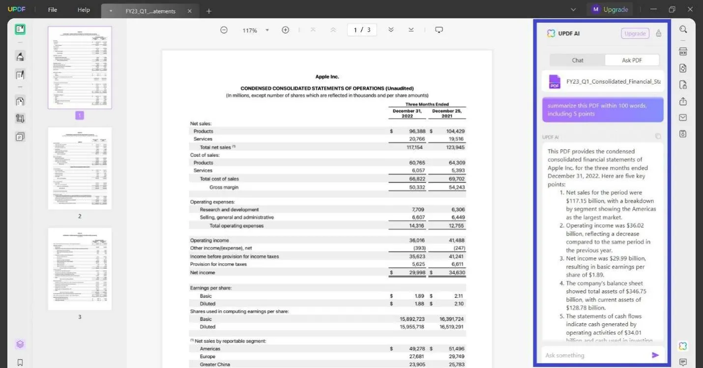 ChatPDF vs. UPDF AI zusammenfassen