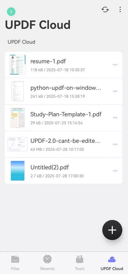 sync files android updf cloud