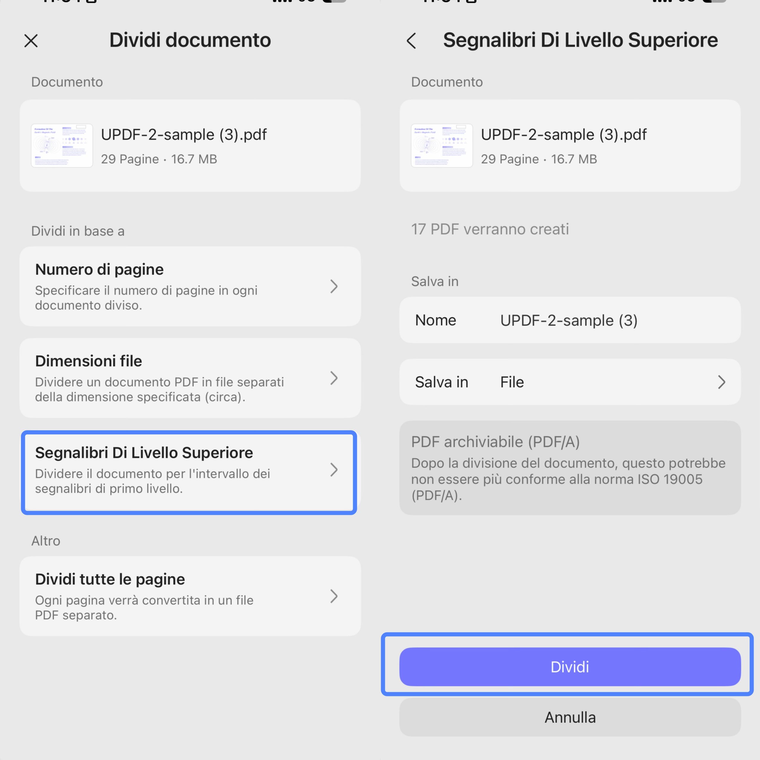 split by bookmark updf app