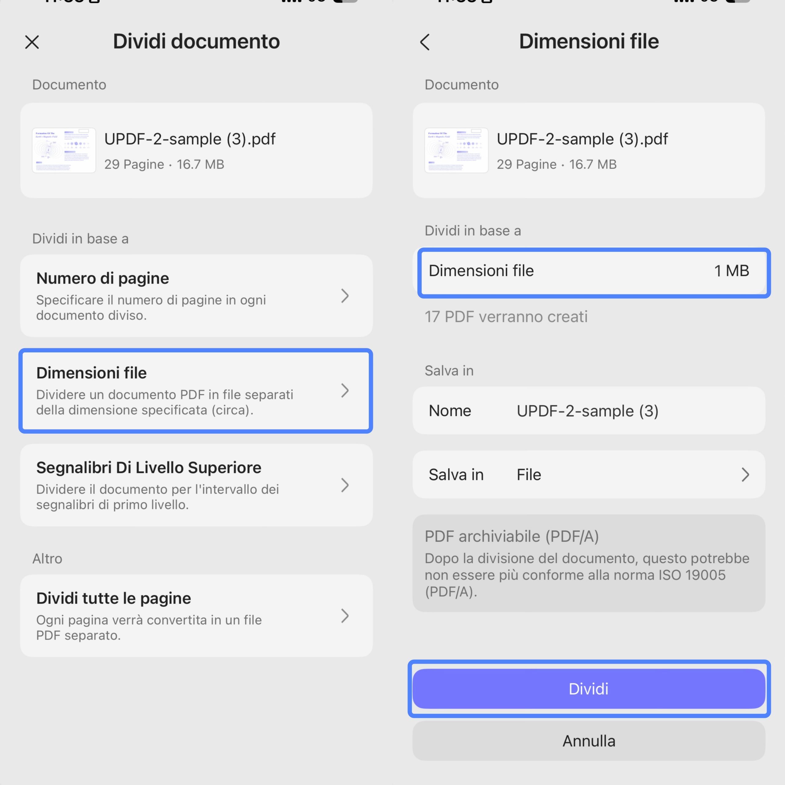 split by size updf app