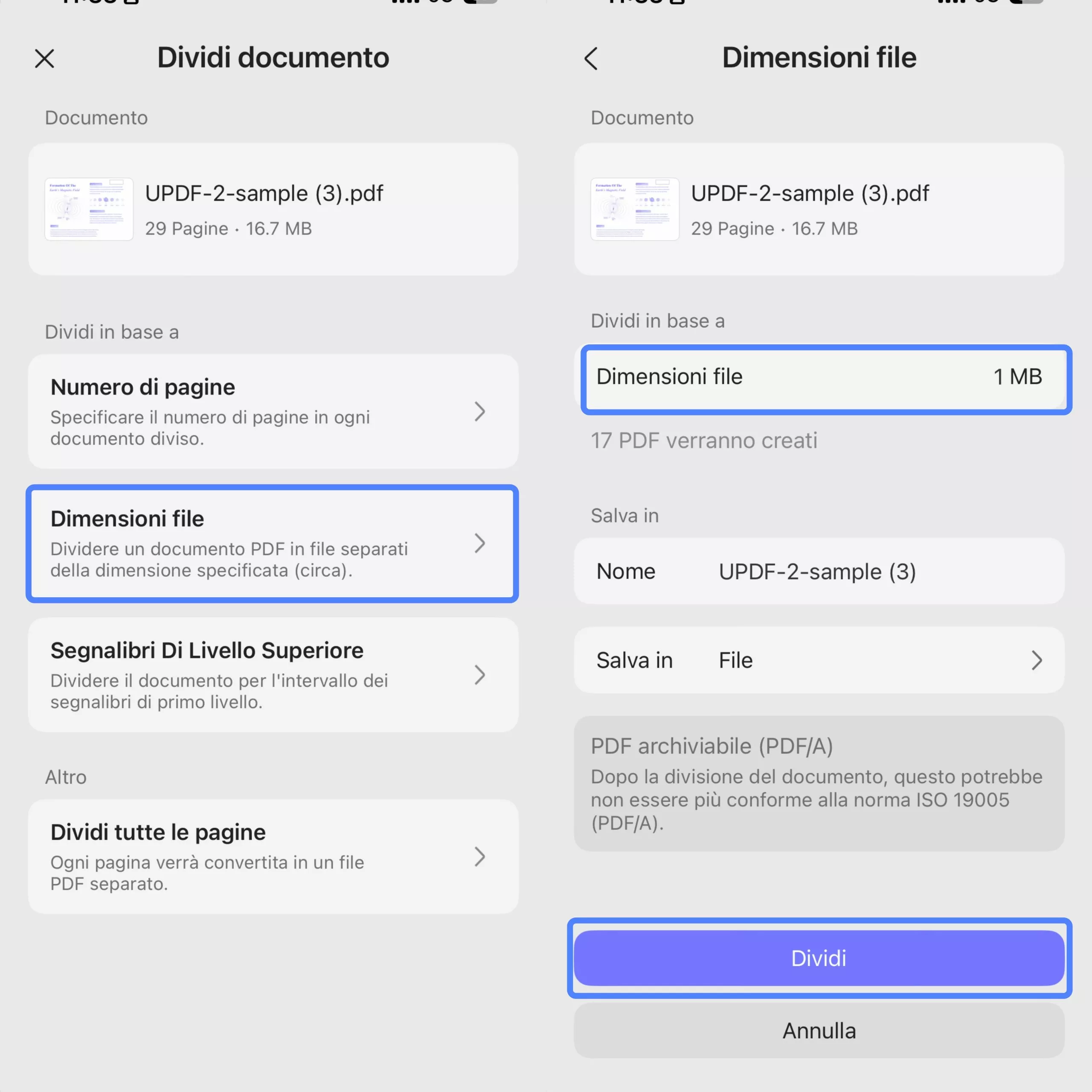 split by size updf app