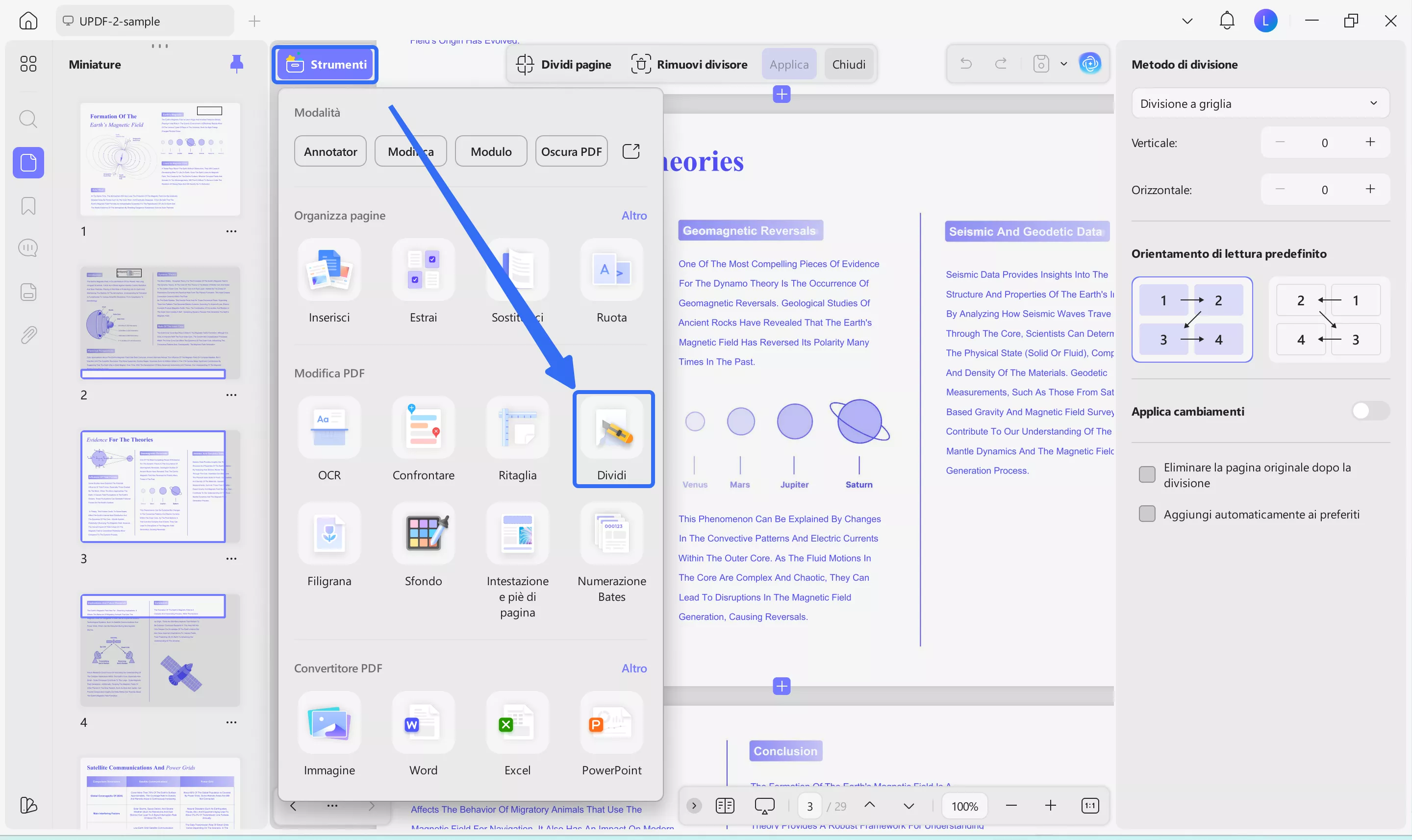 access split feature organize pages