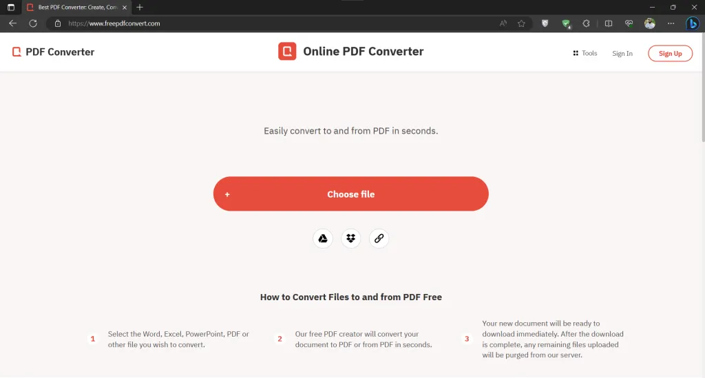 upload pdf to freepdfconvert