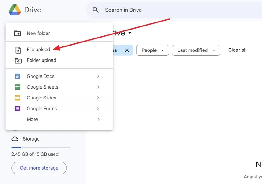 upload the pdf document in google drive