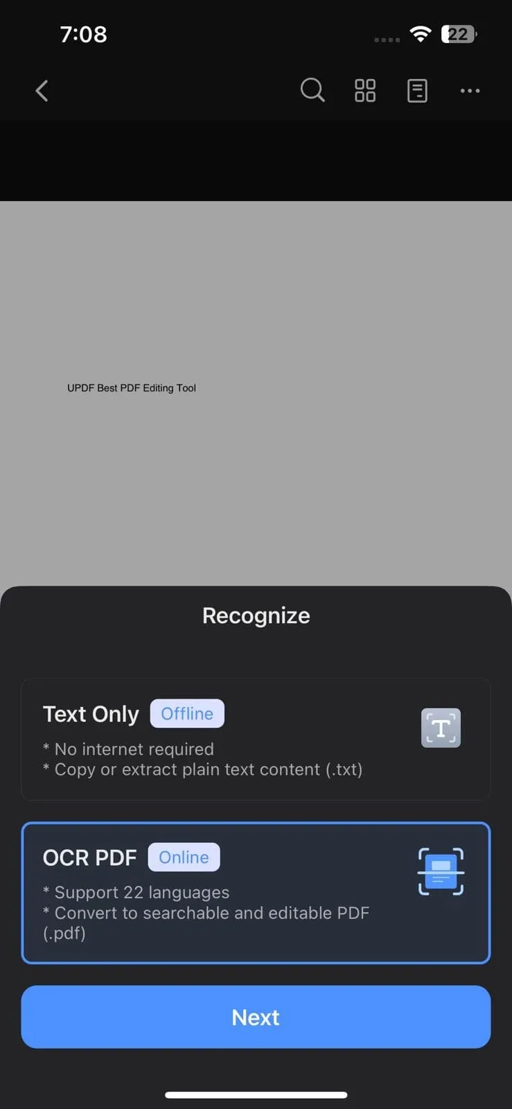 PDFelement iOS Erkennungsfunktion auf dem iPhone verwenden