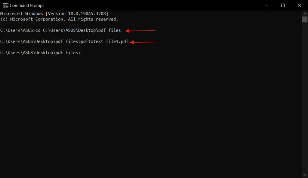 Use the command prompt to convert PDF to Text