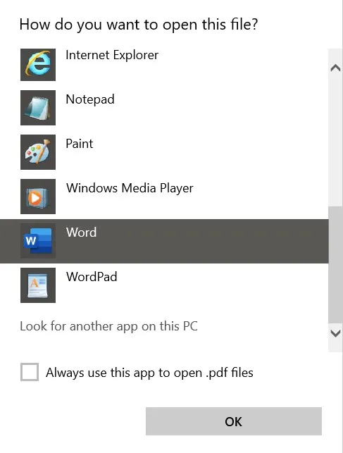 Use Word to open PDF