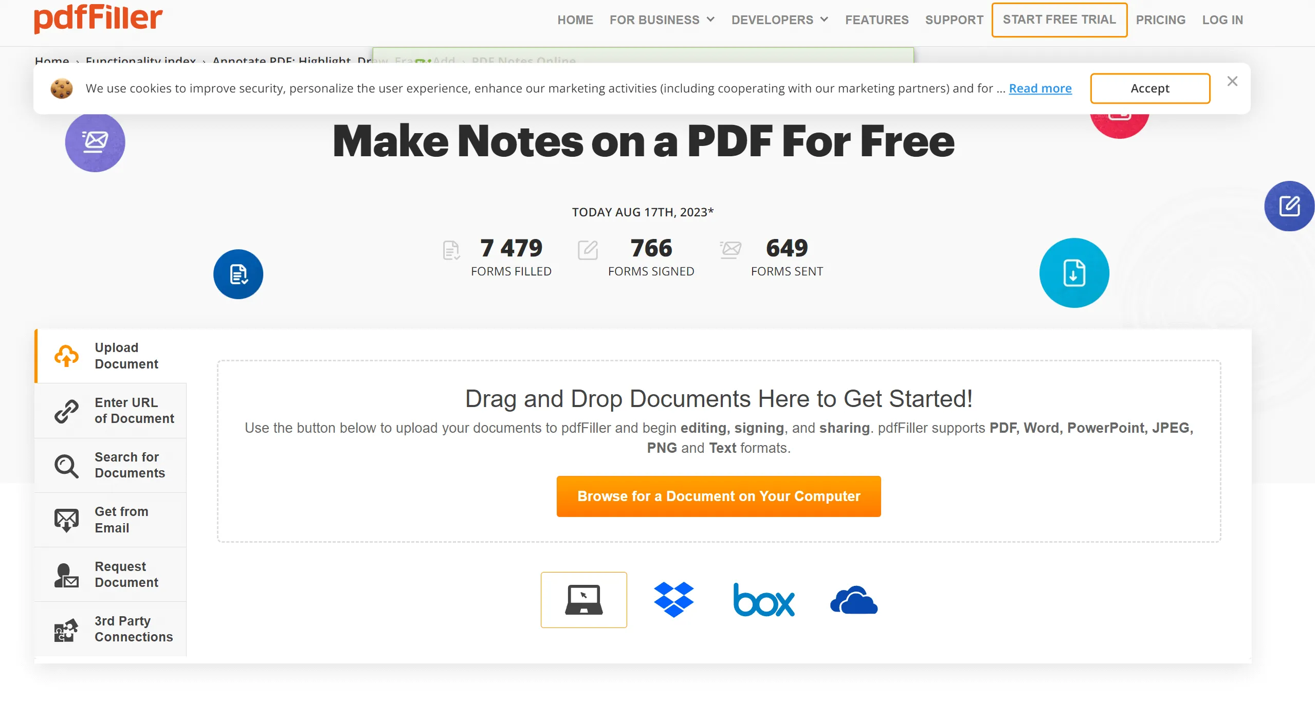 PDF kostenlos online über pdffiller Notizen einfügen