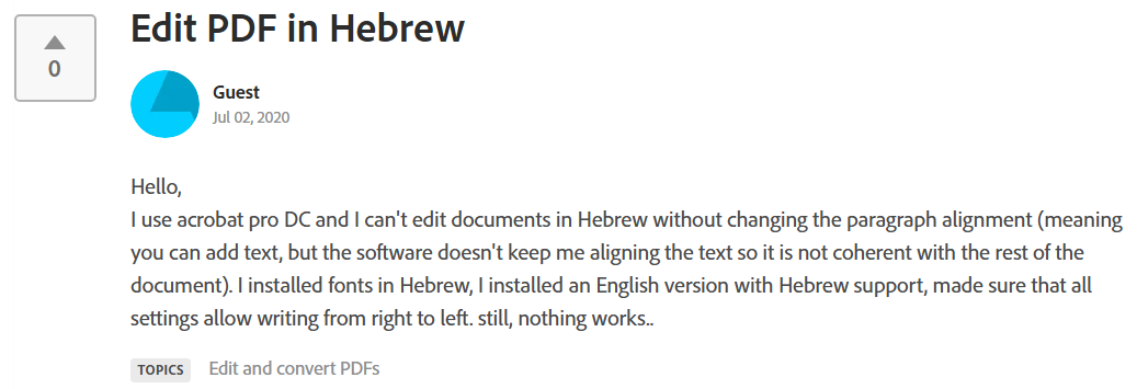 Adobe Acrobat's editing issue