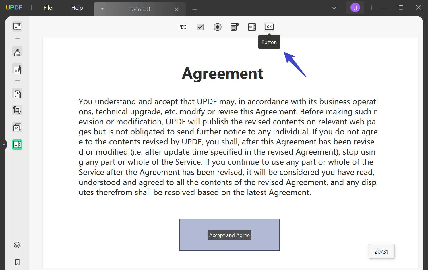 updf edit form button