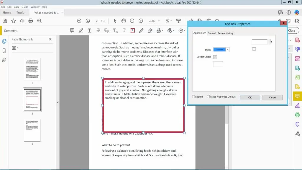 change the properties of text box in adobe acrobat