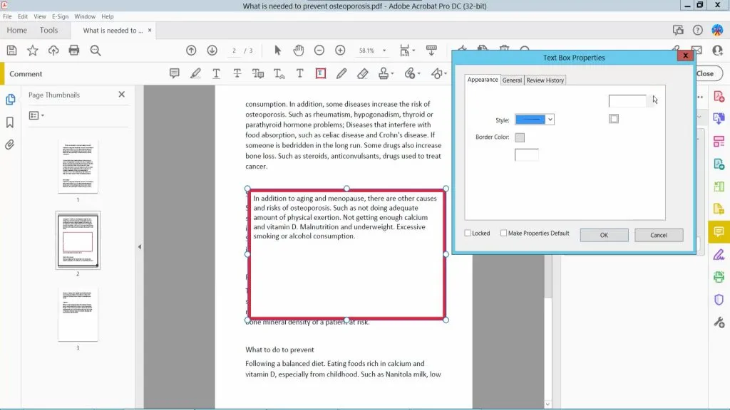 Ändern Sie die Eigenschaften des Textfelds in Adobe Acrobat