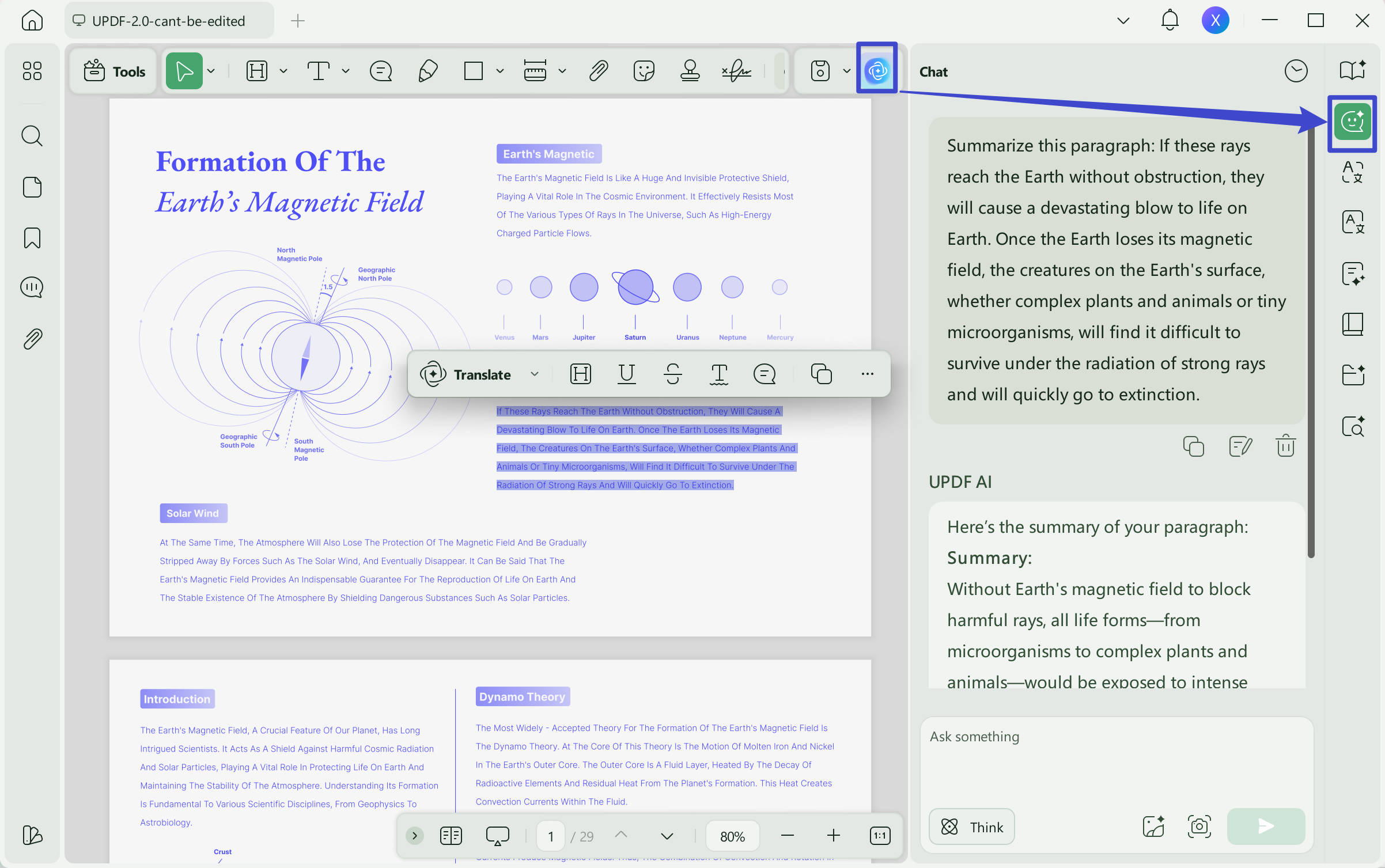Summarize a book with UPDF AI chat mode