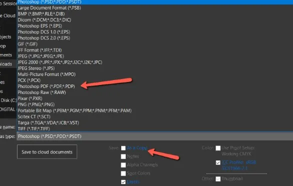 حفظ كملف pdf في برنامج فوتوشوب اختر pdf