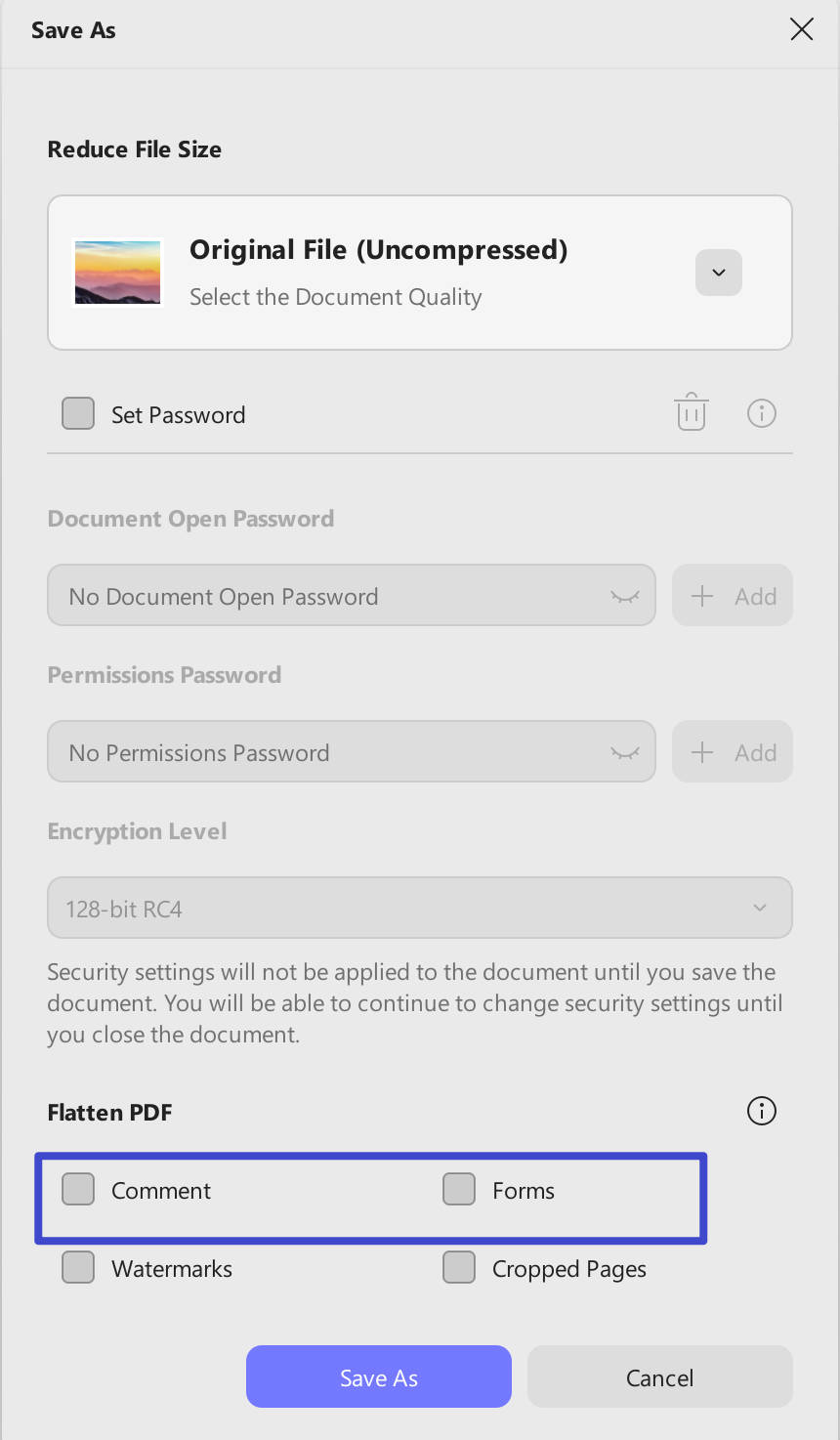 how to flatten comments in pdf