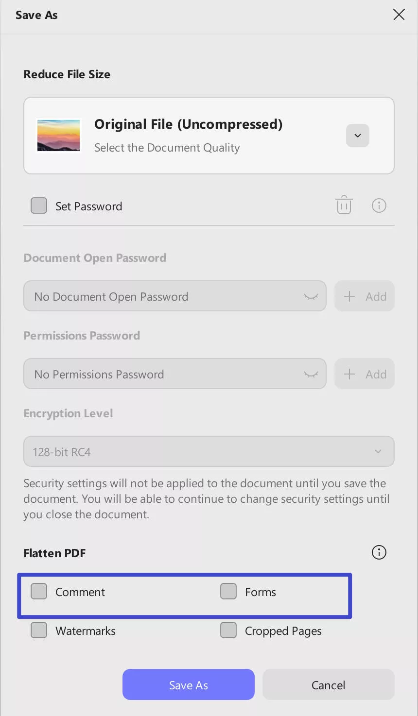how to flatten comments in pdf