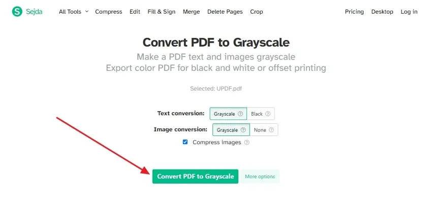 Convertir un PDF en noir et blanc en Sejda