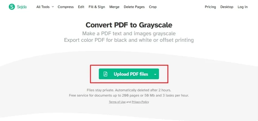 upload the pdf file to convert pdf to grrayscale in seja