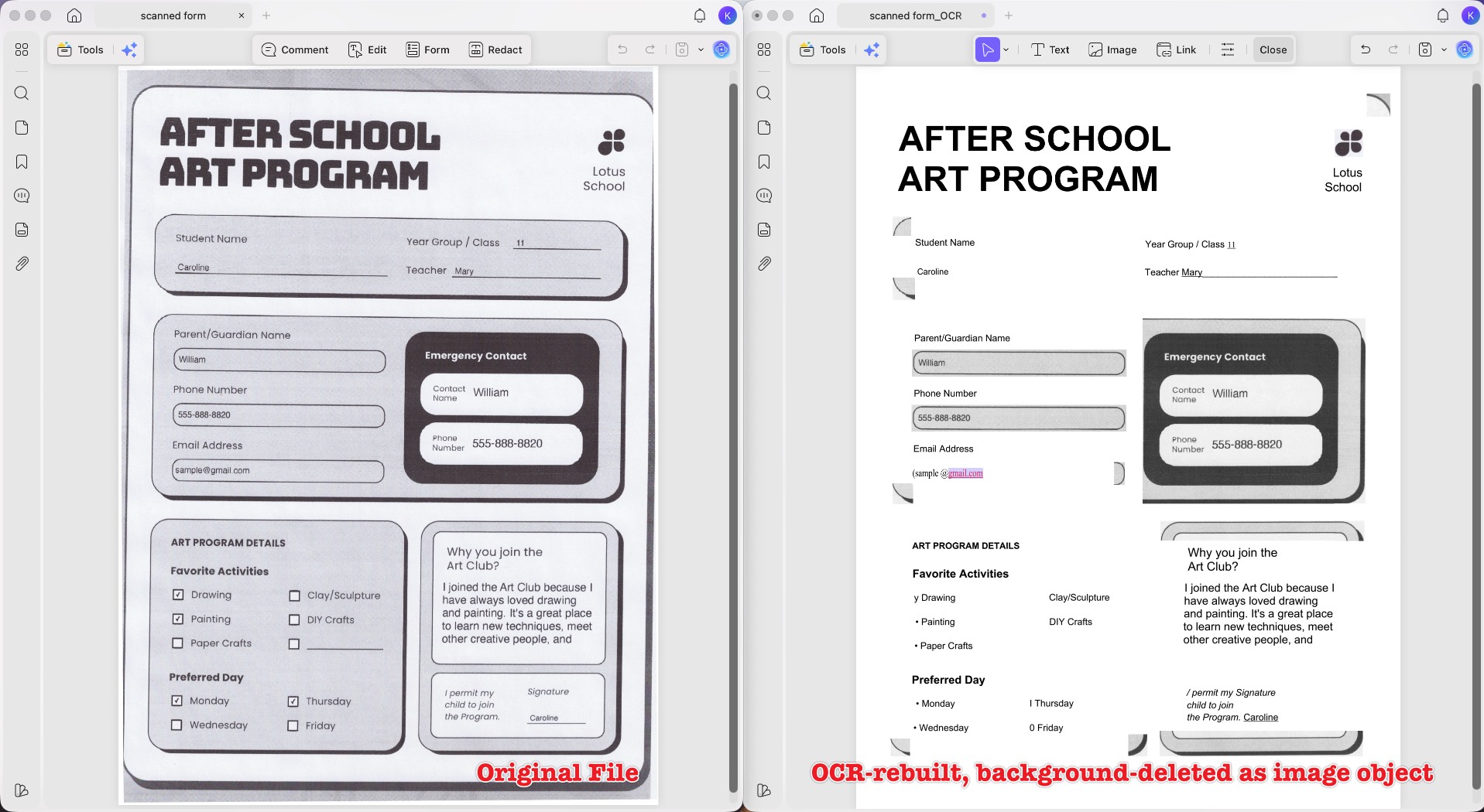 delete scanned pdf background before and after