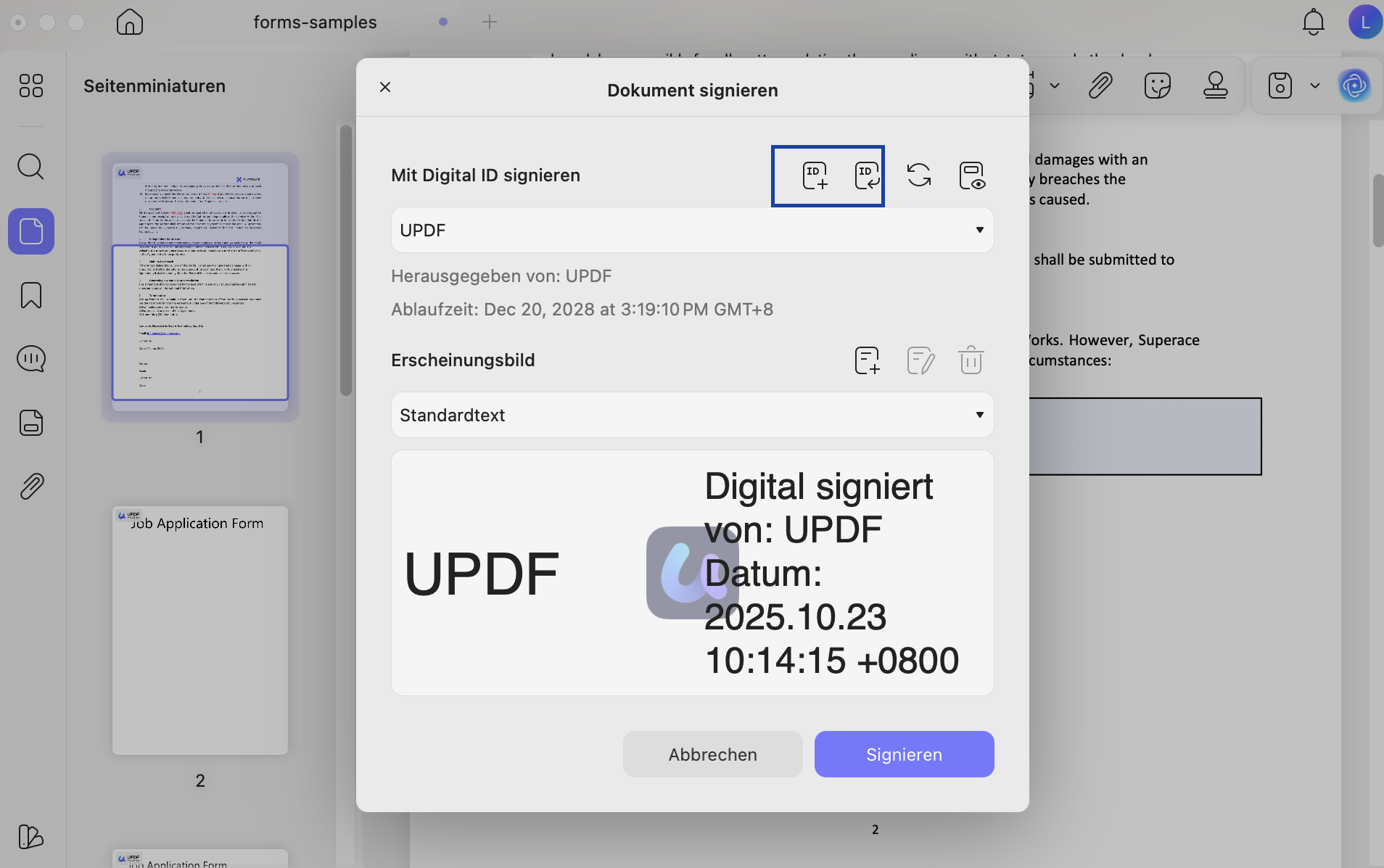 create or import a digital signature