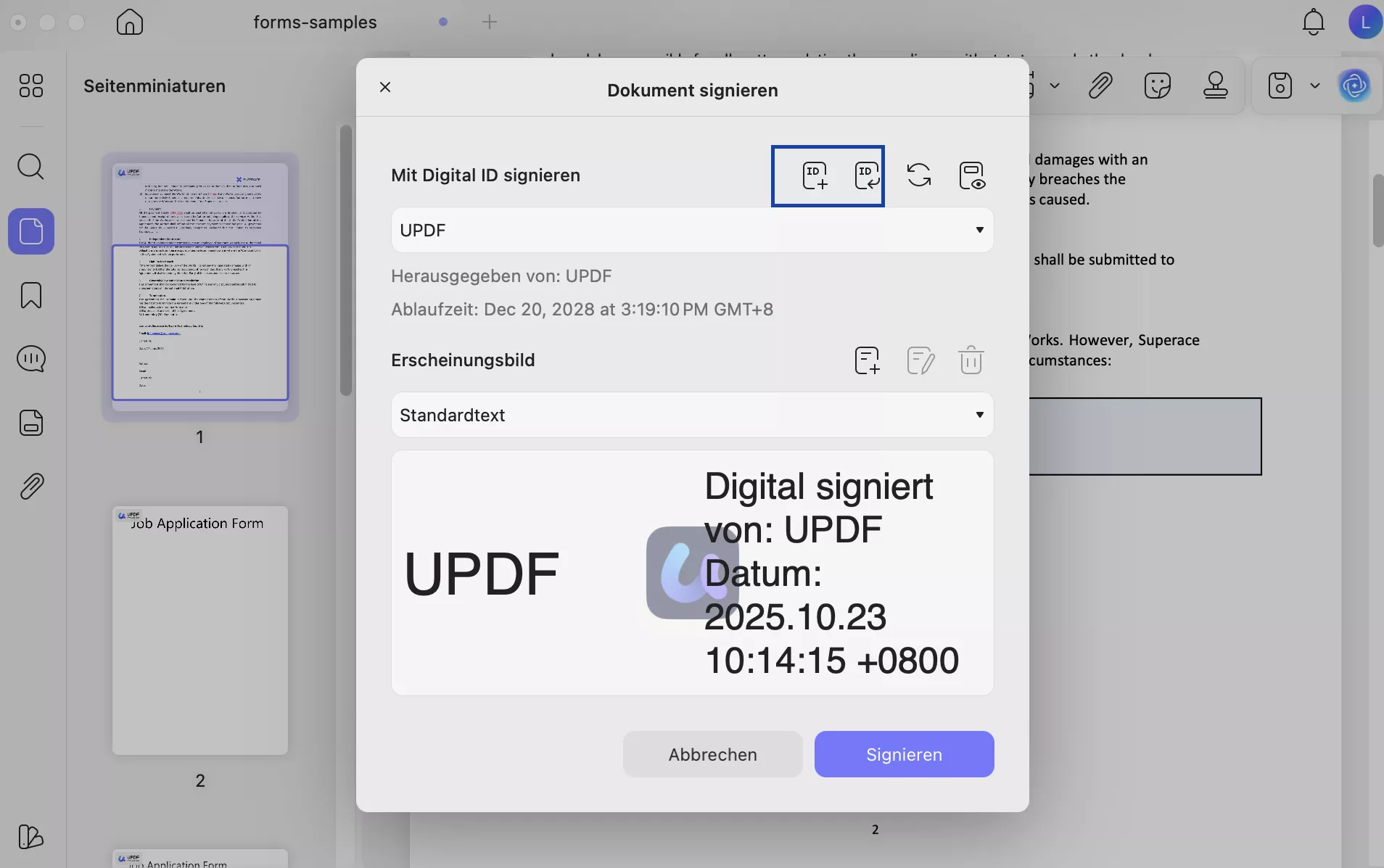 create or import a digital signature