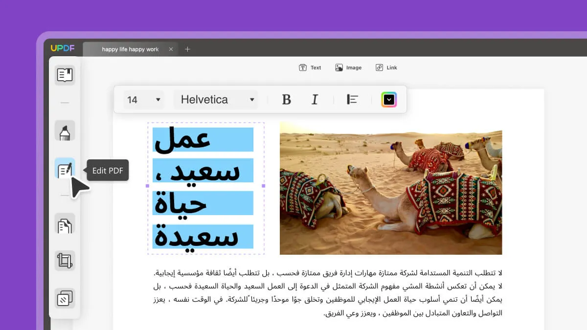 Modifier le PDF arabe