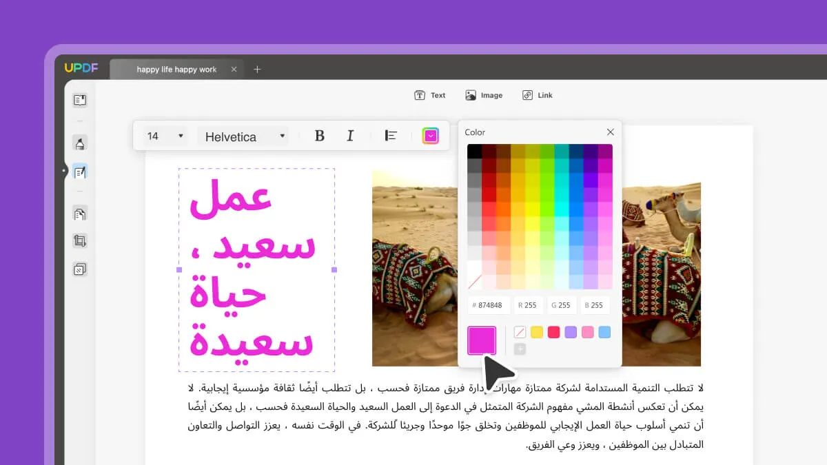 arabic pdf editor edit text properties