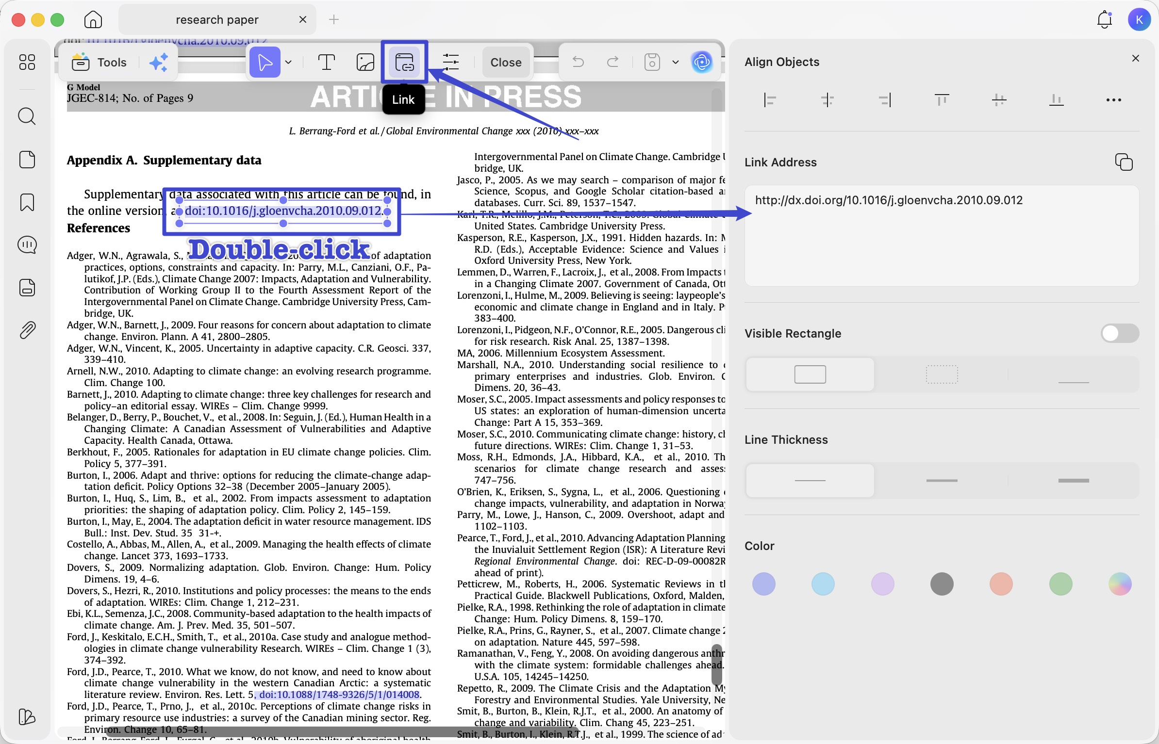 edit the link via double-clicking
