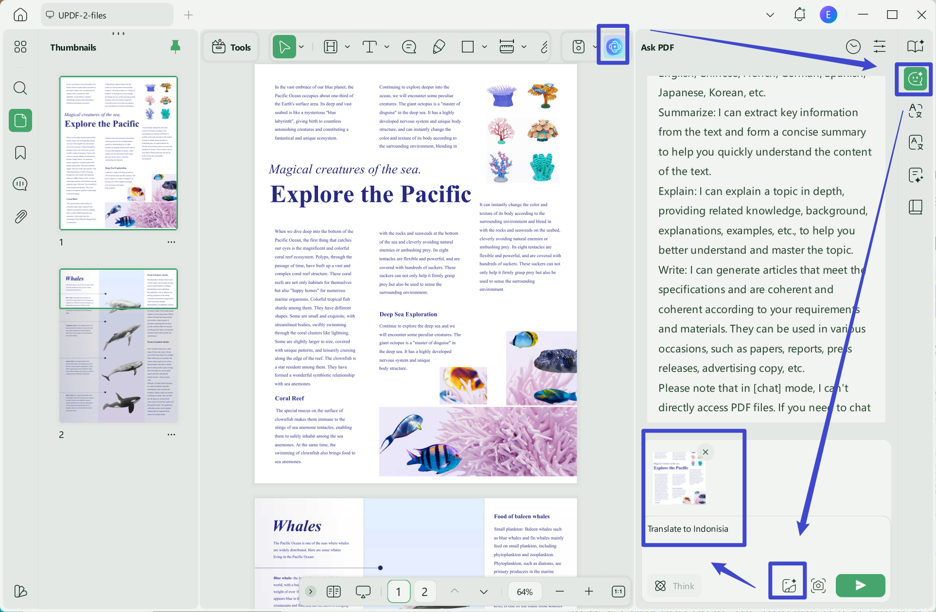 screenshot to translate pdf from English to Indonesian updf