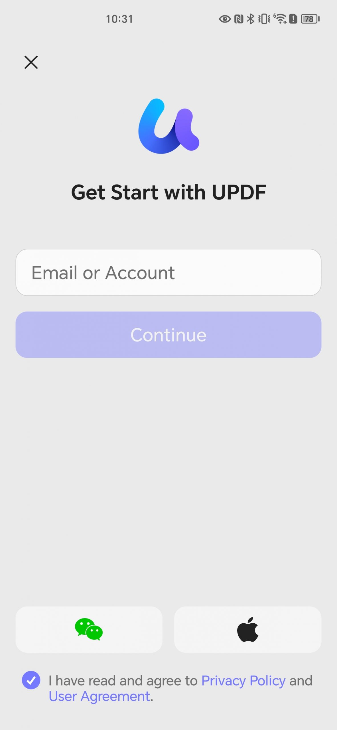 enter the email to login with updf android